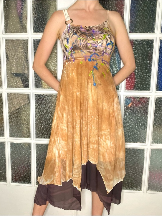 Dresses & Skirts - Hand-Dyed grafitti bodice dress with handkerchief hem